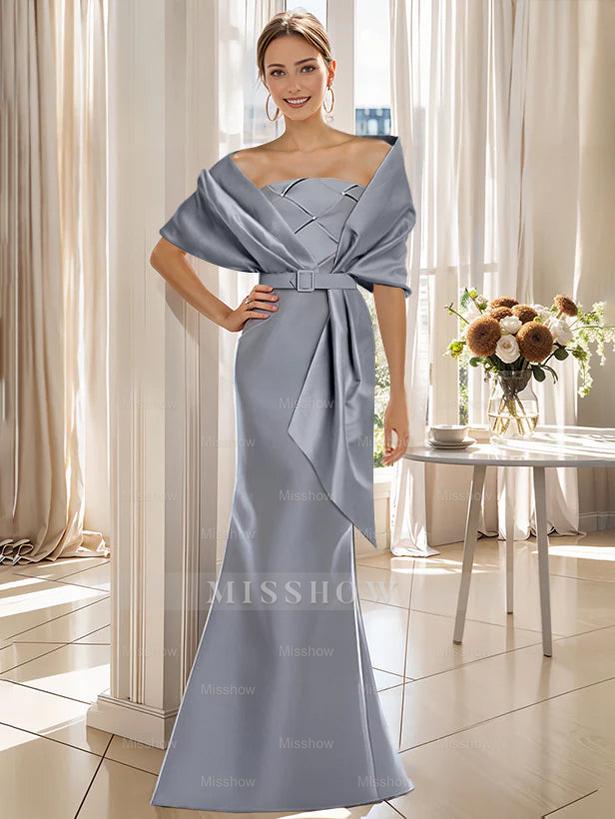 2-Piece Floor-Length Trumpet Dresses for Mother of the Bride & Groom with Wrap