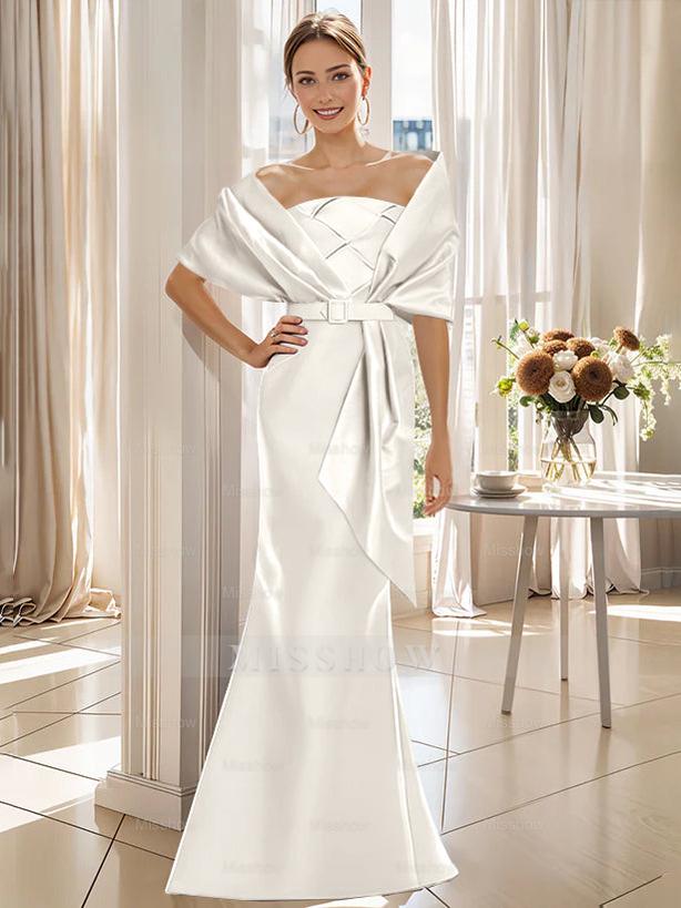 2-Piece Floor-Length Trumpet Dresses for Mother of the Bride & Groom with Wrap