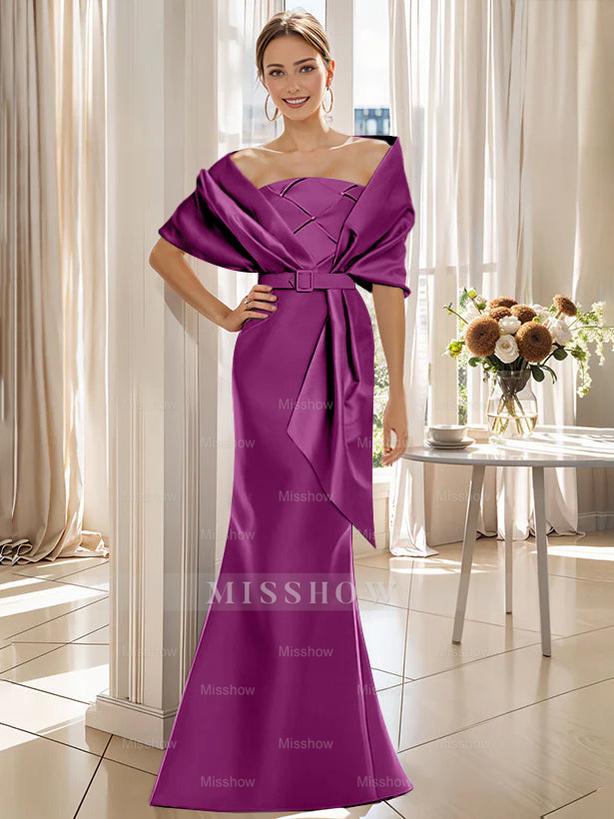 2-Piece Floor-Length Trumpet Dresses for Mother of the Bride & Groom with Wrap