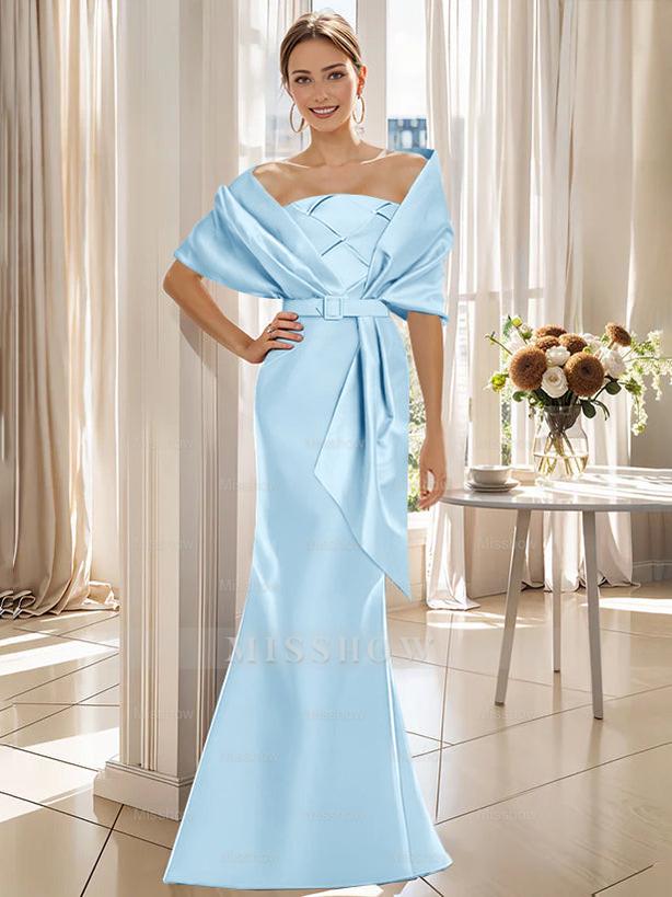 2-Piece Floor-Length Trumpet Dresses for Mother of the Bride & Groom with Wrap