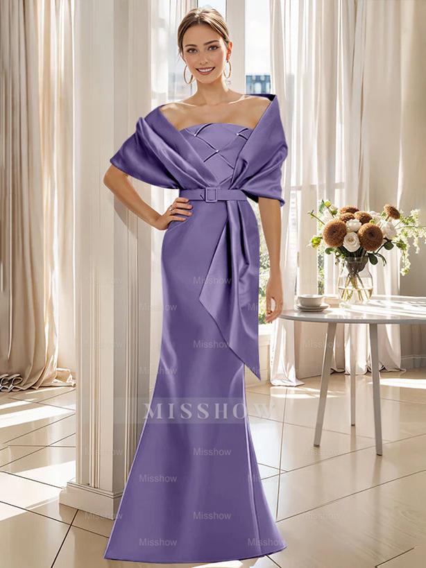 2-Piece Floor-Length Trumpet Dresses for Mother of the Bride & Groom with Wrap