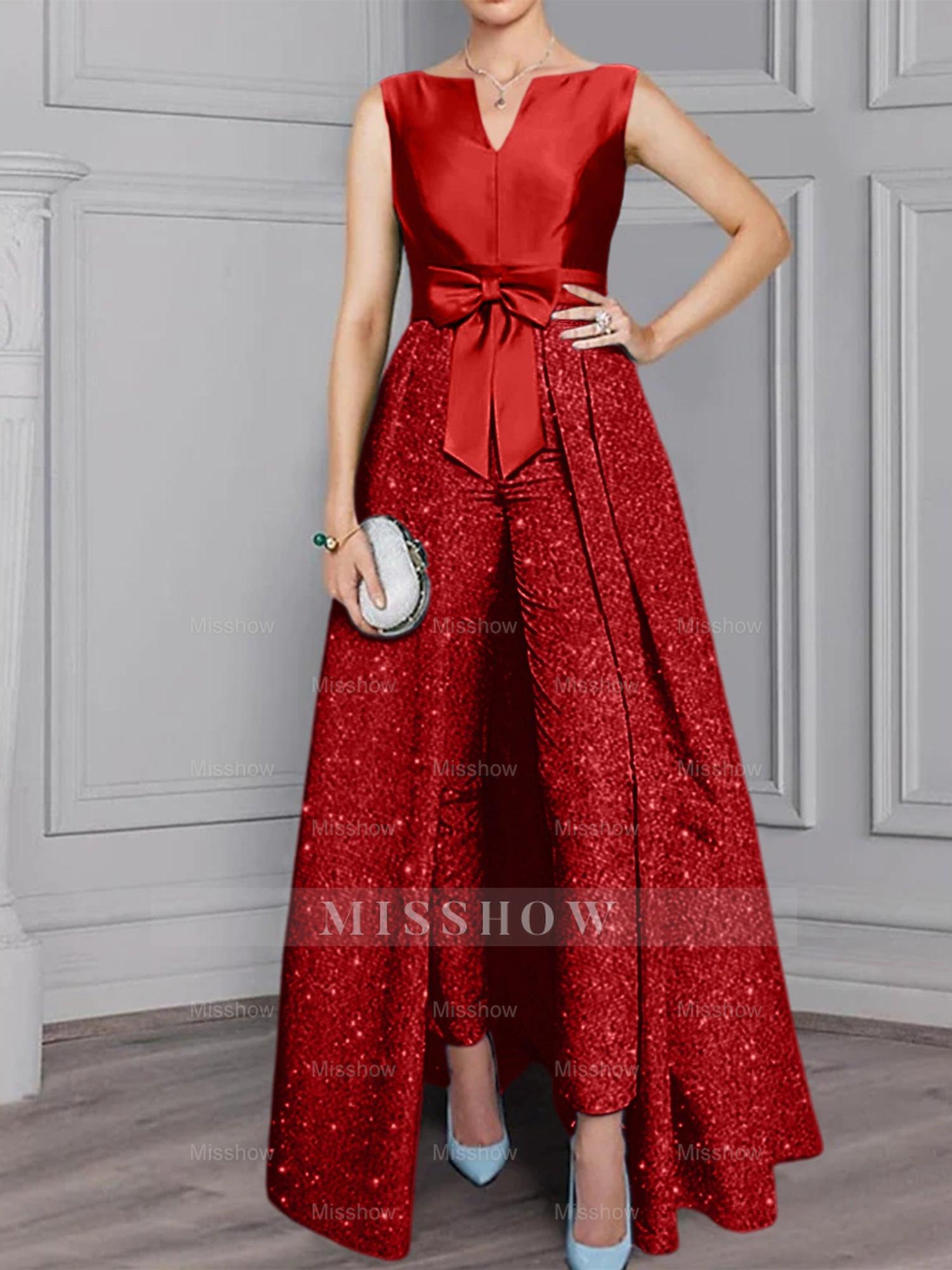 2-Piece Long-Sleeve Mother of the Bride Pantsuit with Sash and Sequins