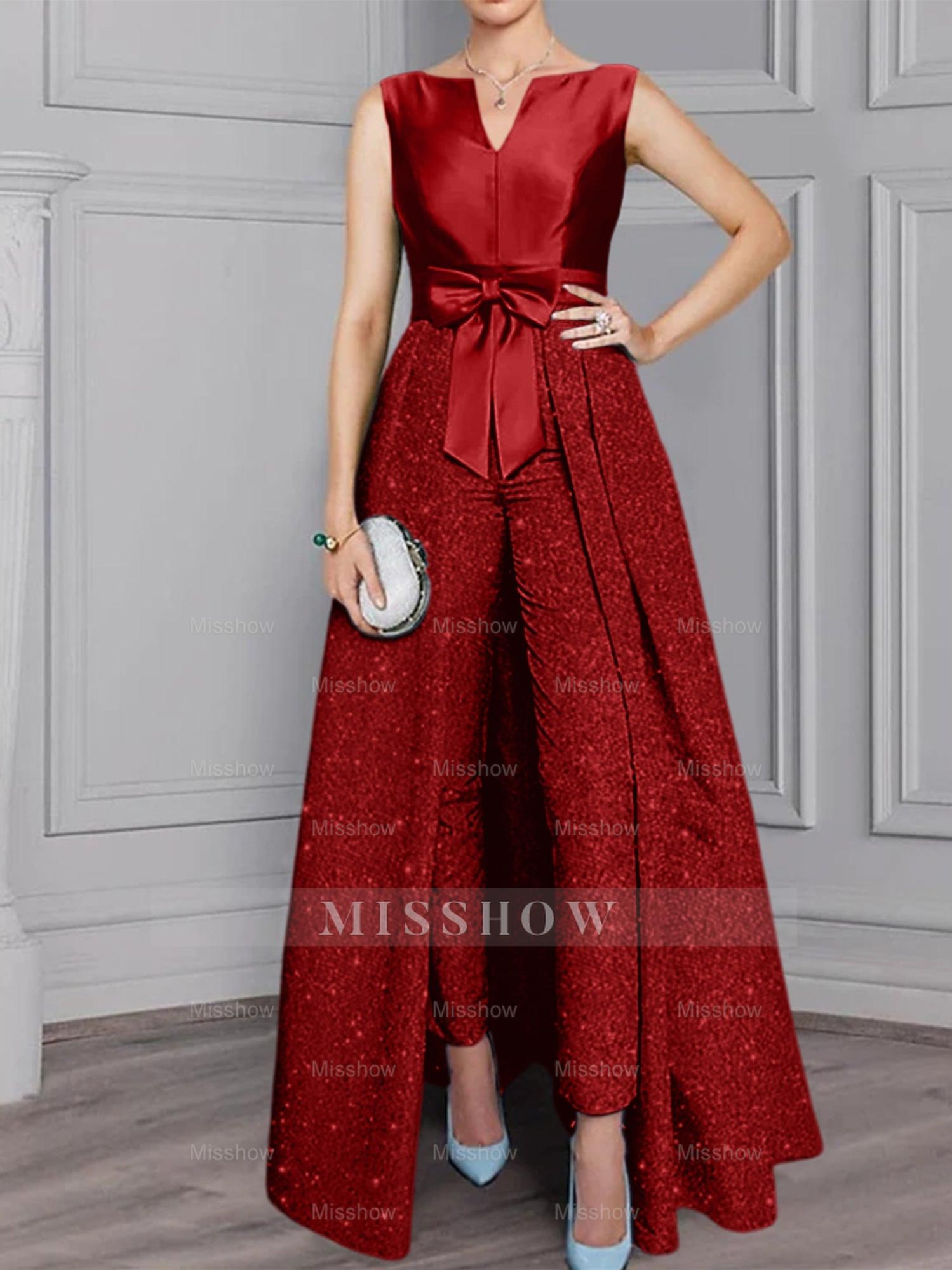2-Piece Long-Sleeve Mother of the Bride Pantsuit with Sash and Sequins