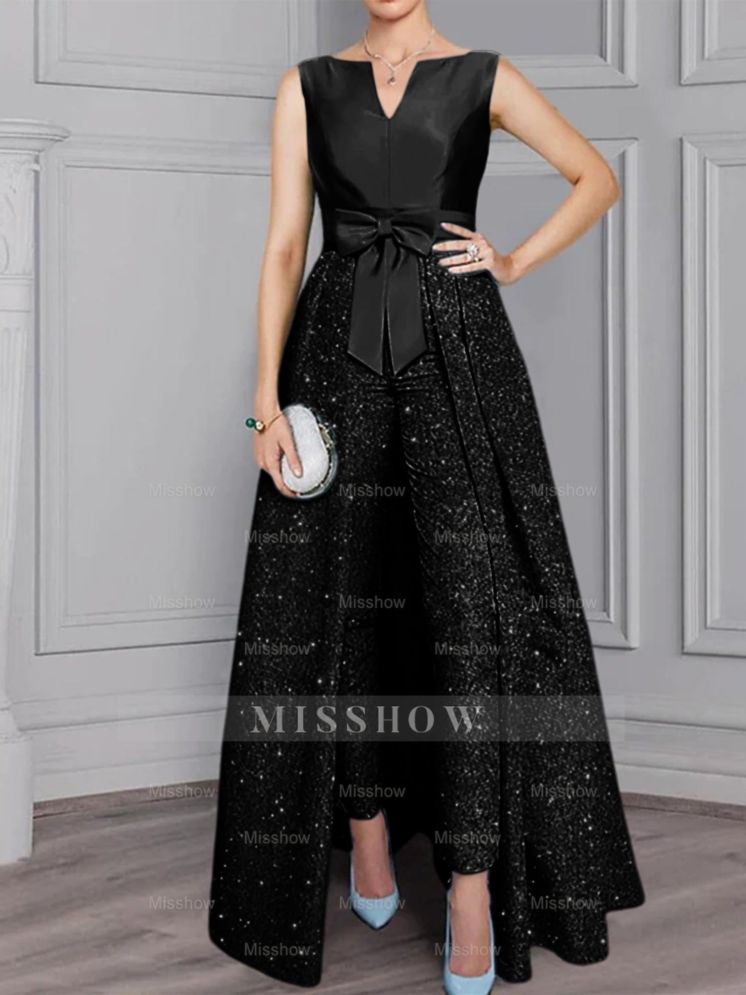2-Piece Long-Sleeve Mother of the Bride Pantsuit with Sash and Sequins