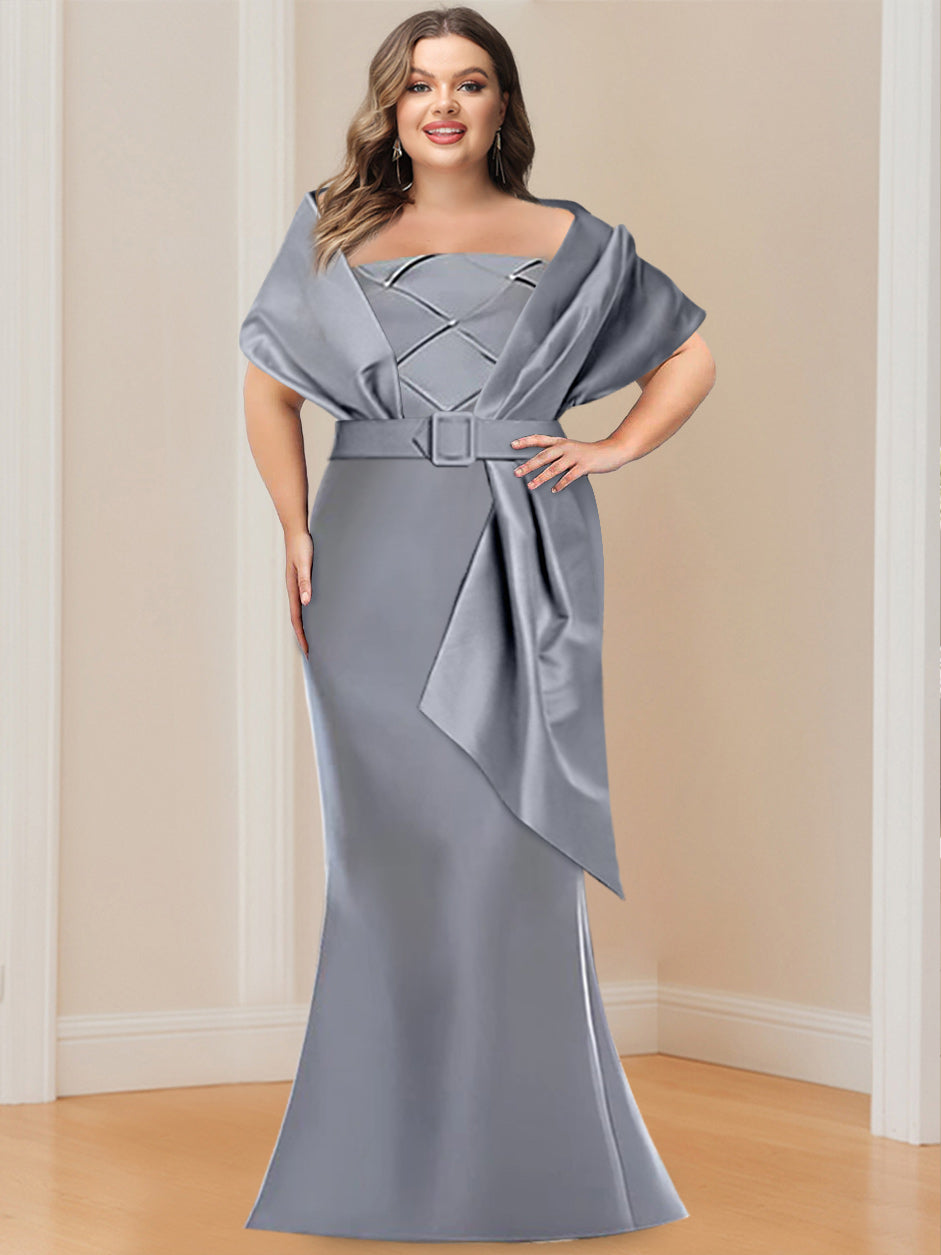 2-Piece Plus Size Floor-Length Mother of the Bride & Groom Wrap Dresses in Trumpet
