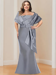 2-Piece Plus Size Floor-Length Mother of the Bride & Groom Wrap Dresses in Trumpet