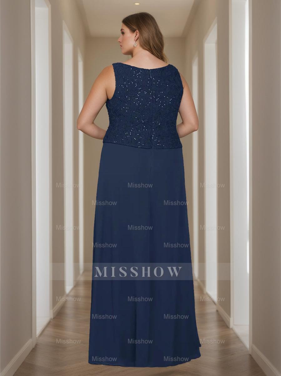 2-Piece Square Neck 3/4 Sleeve Floor-Length Mother of the Bride Dress Set with Jacket Lace & Sequins