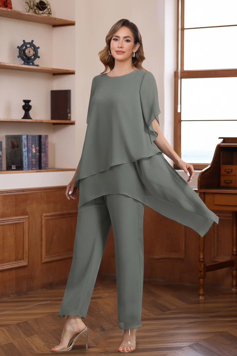 2 Pieces Scoop Half Sleeves Ankle-Length Mother of the Bride & Groom Pantsuits