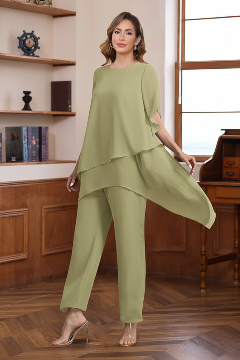 2 Pieces Scoop Half Sleeves Ankle-Length Mother of the Bride & Groom Pantsuits