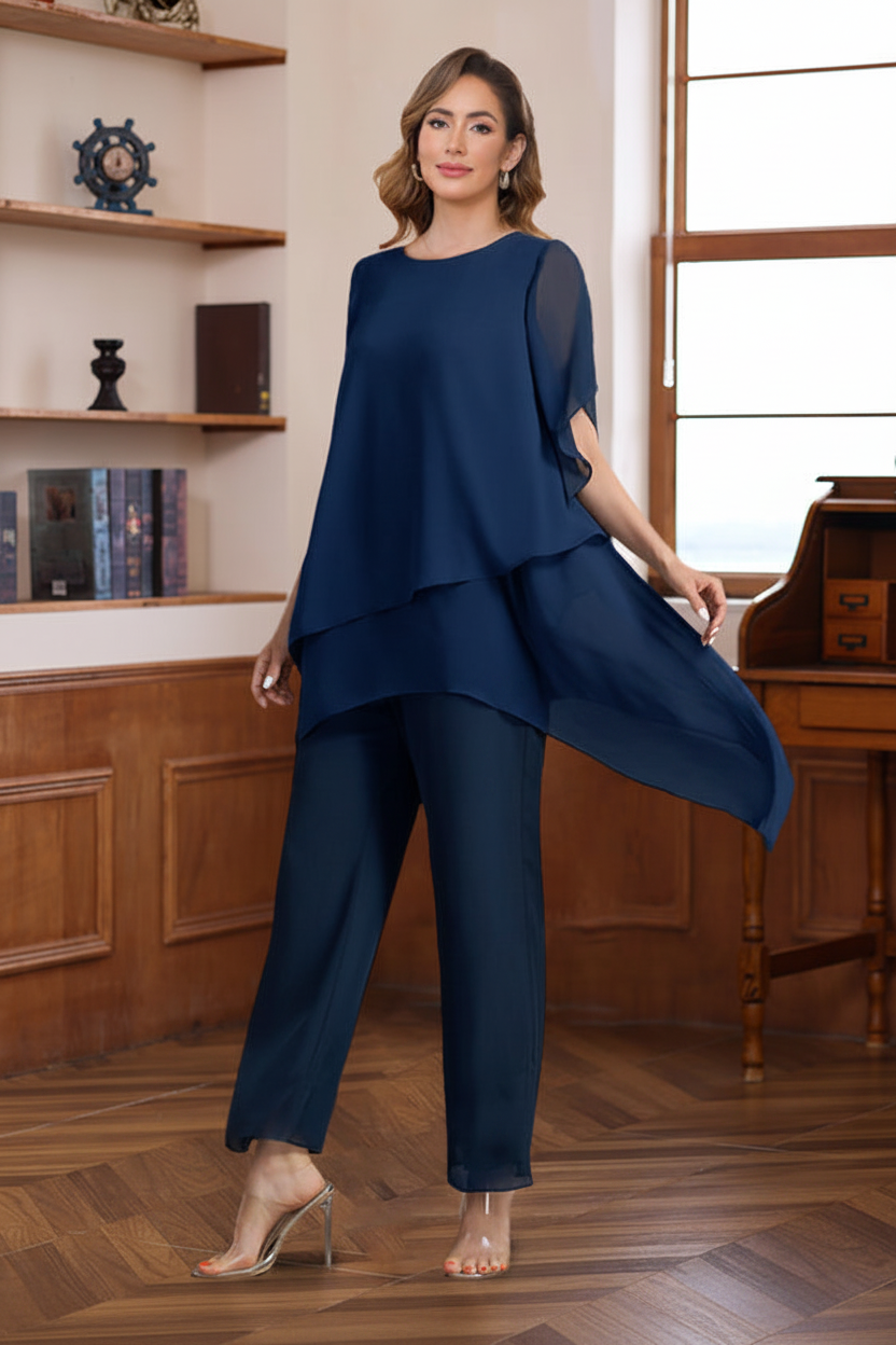 2 Pieces Scoop Half Sleeves Ankle-Length Mother of the Bride & Groom Pantsuits