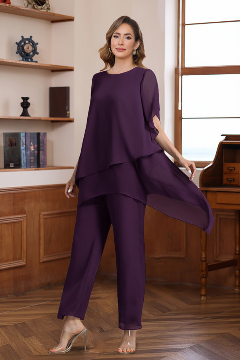 2 Pieces Scoop Half Sleeves Ankle-Length Mother of the Bride & Groom Pantsuits