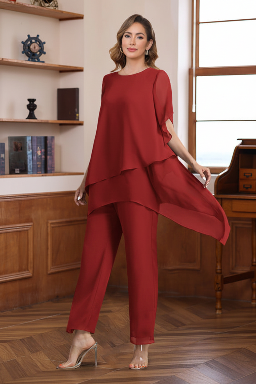 2 Pieces Scoop Half Sleeves Ankle-Length Mother of the Bride & Groom Pantsuits