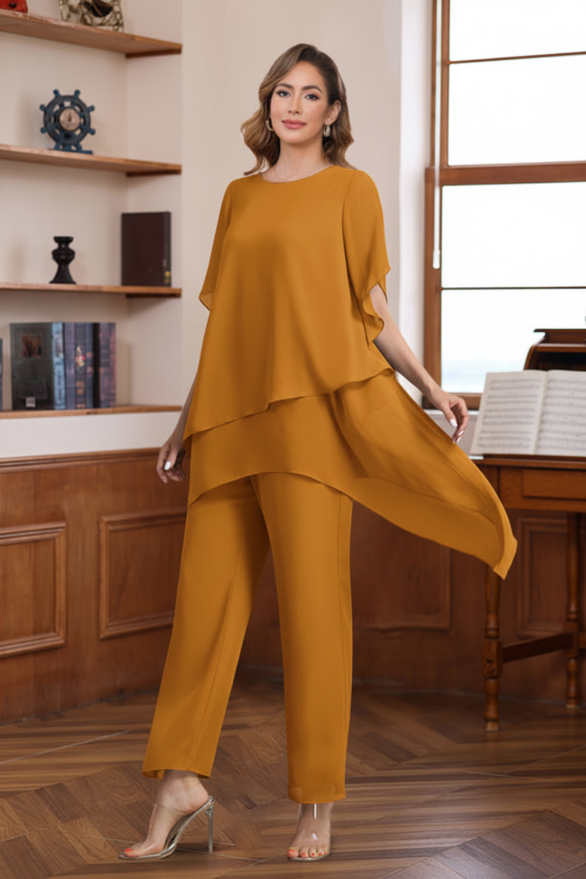 2 Pieces Scoop Half Sleeves Ankle-Length Mother of the Bride & Groom Pantsuits