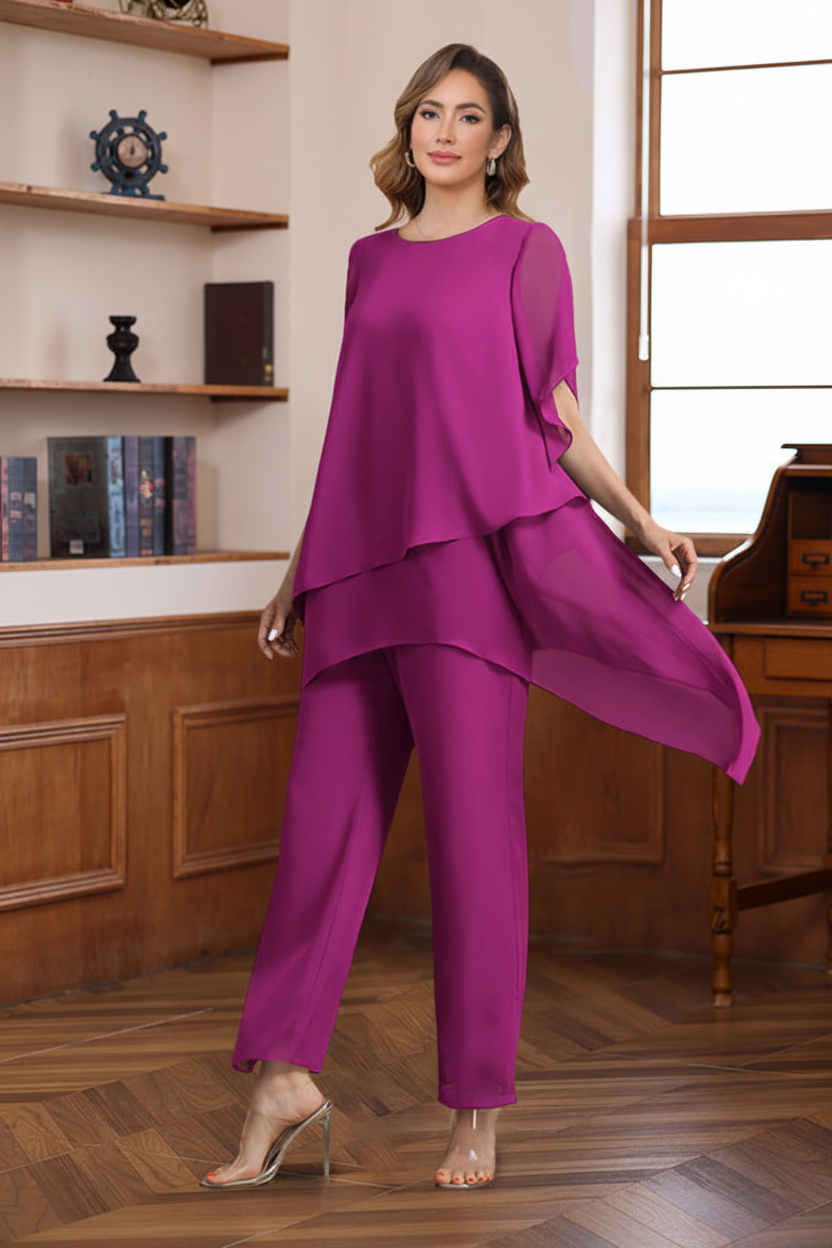 2 Pieces Scoop Half Sleeves Ankle-Length Mother of the Bride & Groom Pantsuits