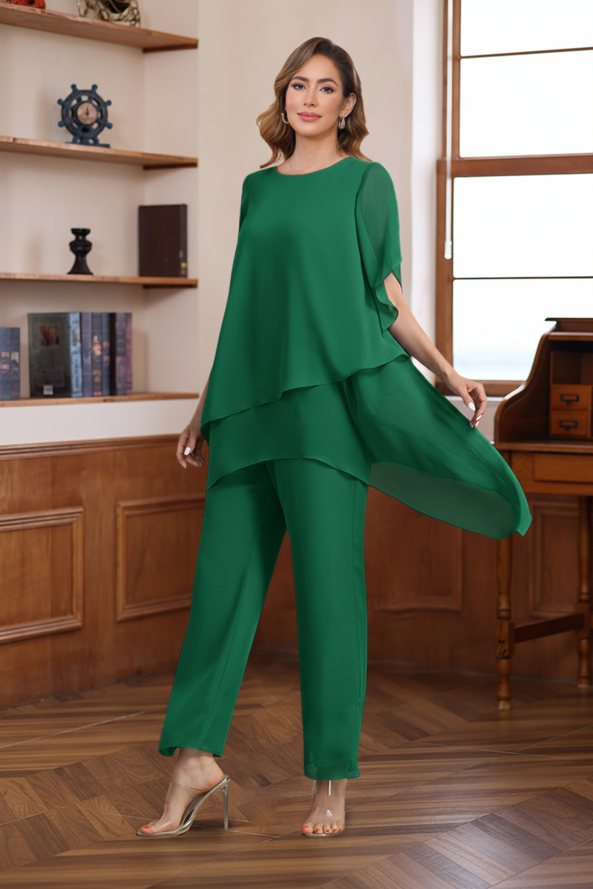 2 Pieces Scoop Half Sleeves Ankle-Length Mother of the Bride & Groom Pantsuits