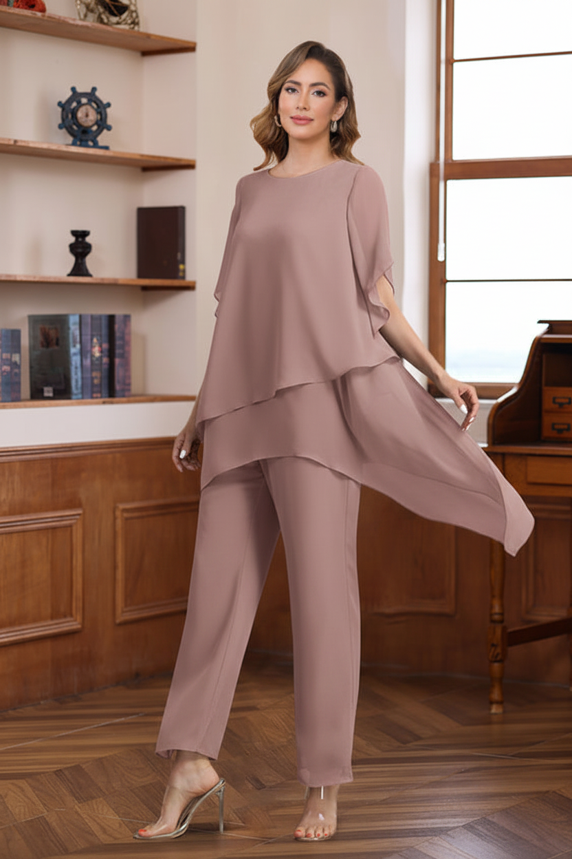 2 Pieces Scoop Half Sleeves Ankle-Length Mother of the Bride & Groom Pantsuits