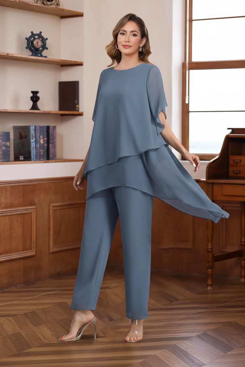 2 Pieces Scoop Half Sleeves Ankle-Length Mother of the Bride & Groom Pantsuits