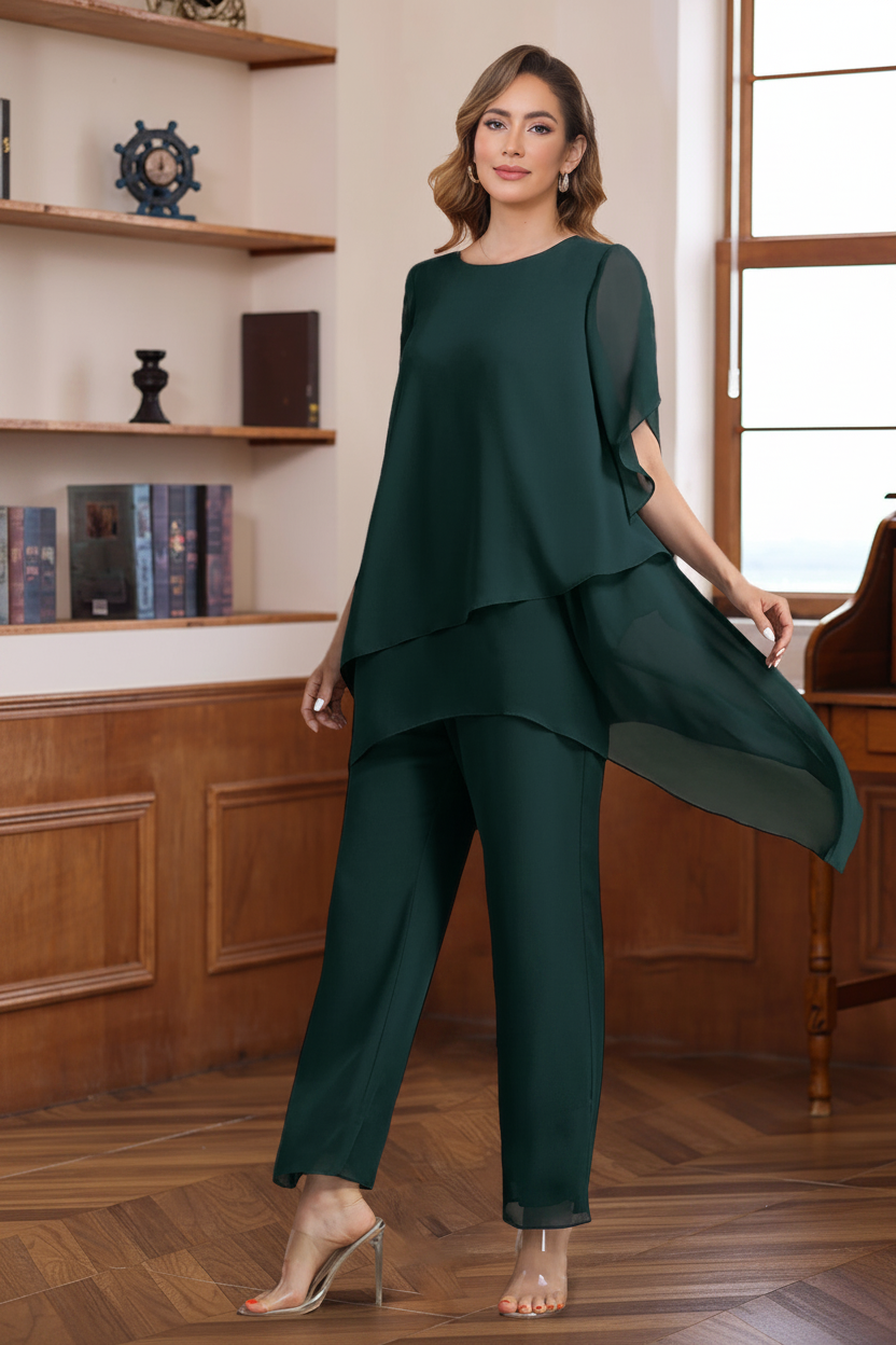 2 Pieces Scoop Half Sleeves Ankle-Length Mother of the Bride & Groom Pantsuits