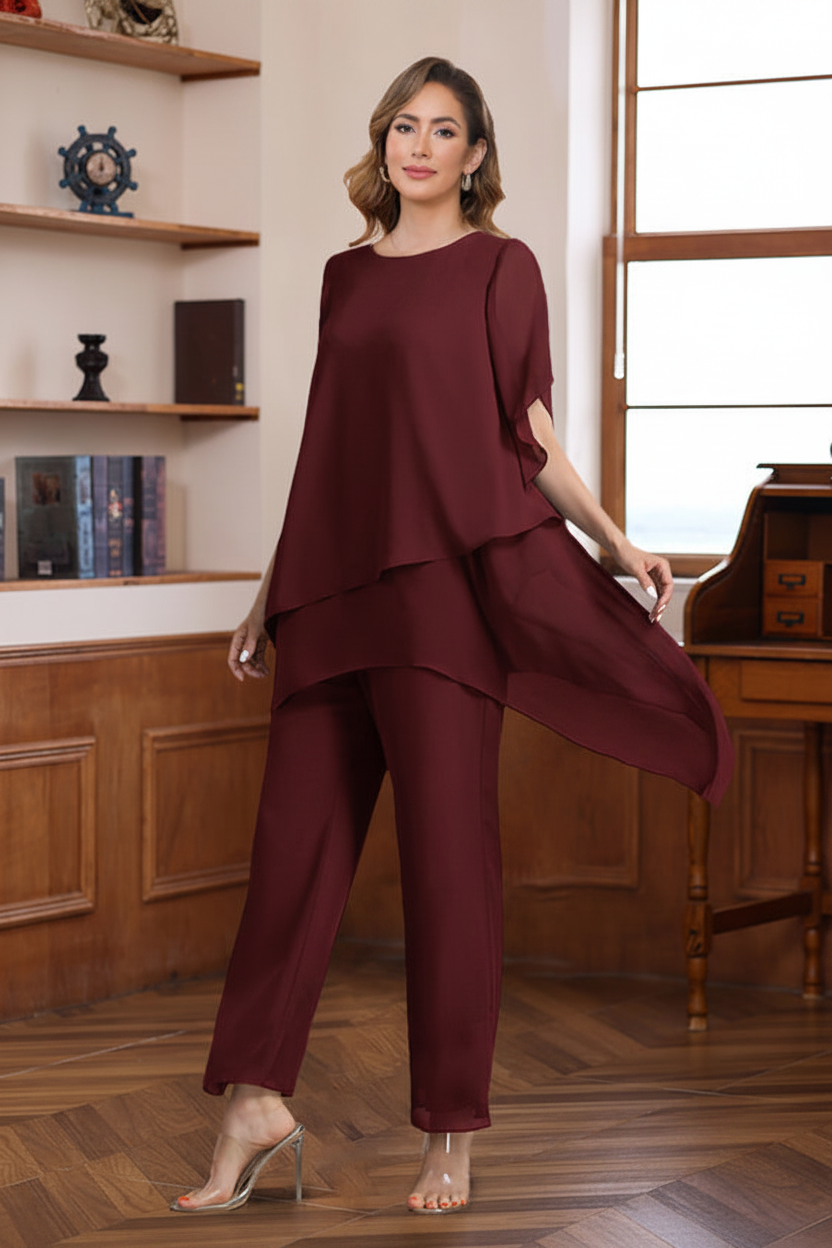 2 Pieces Scoop Half Sleeves Ankle-Length Mother of the Bride & Groom Pantsuits