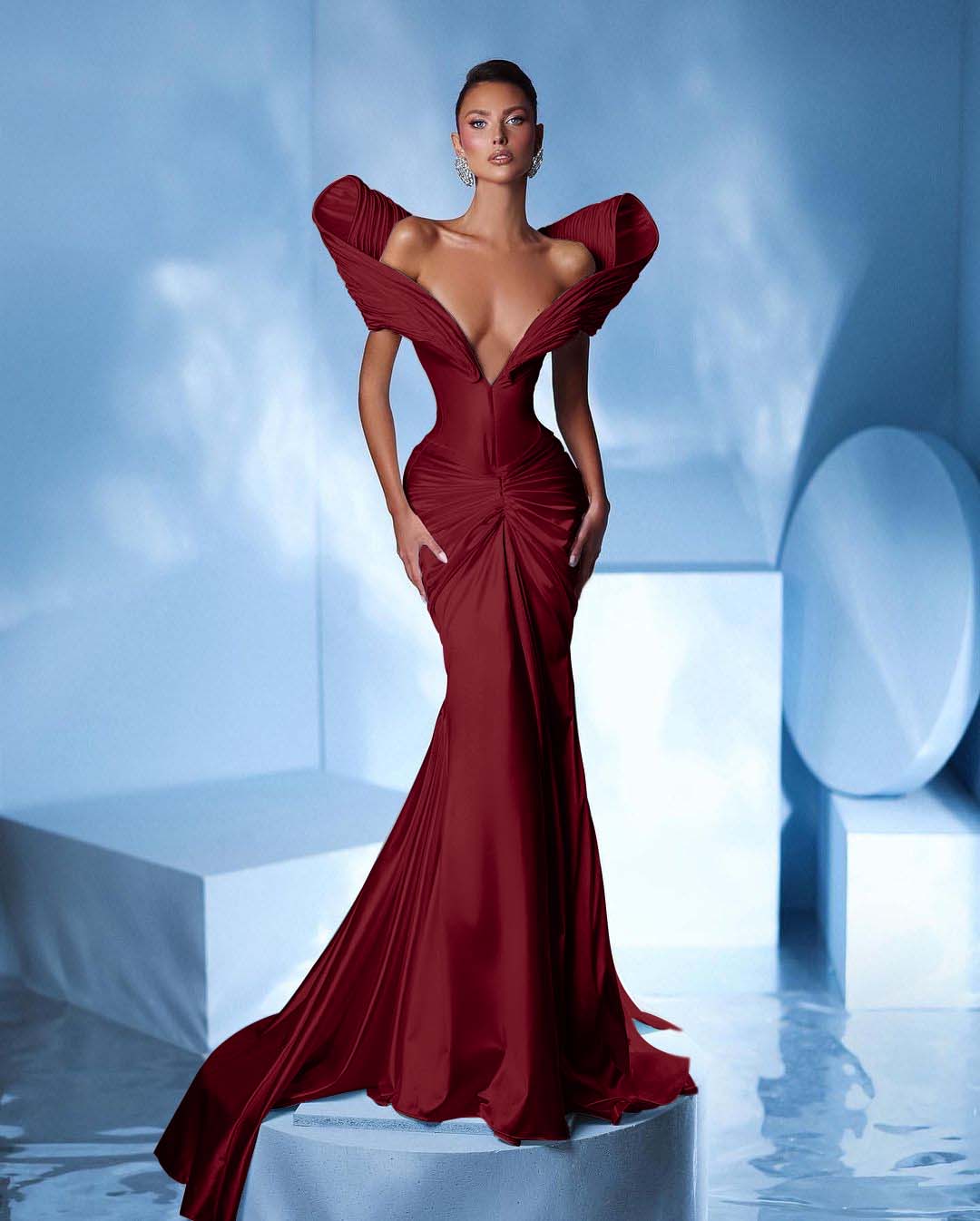 Off the Shoulder Sleeveless Mermaid Long Formal Dress With Pleated