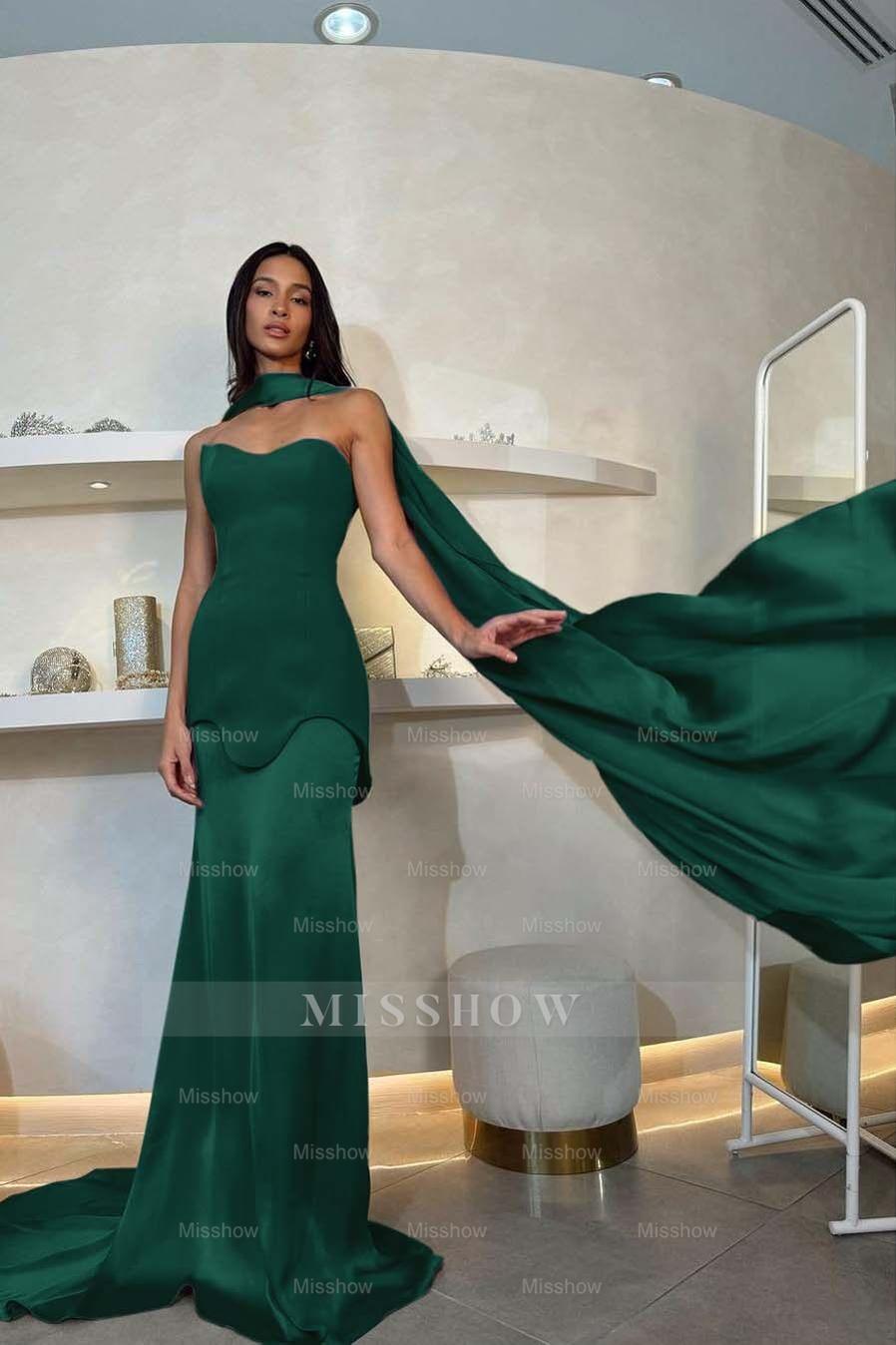 Halter Strapless Sleeveless Long Mermaid Formal Dress With Pleated
