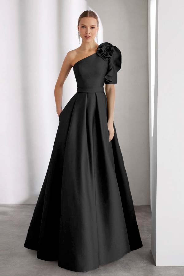 One Shoulder Sleeveless Long A Line Formal Dress With Pockets