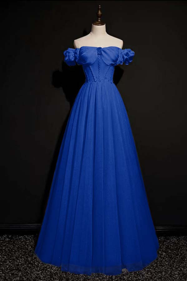 Off the Shoulder Strapless Sleeveless Long Formal Dress With Tulle