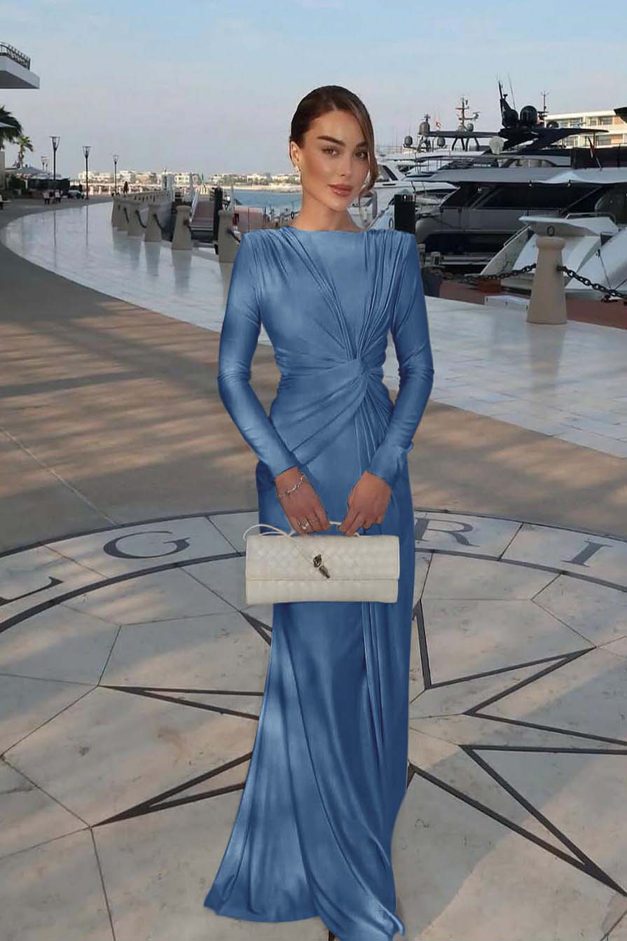 Chic Jewel Long Sleeves Mermaid Long Formal Dress With Pleated