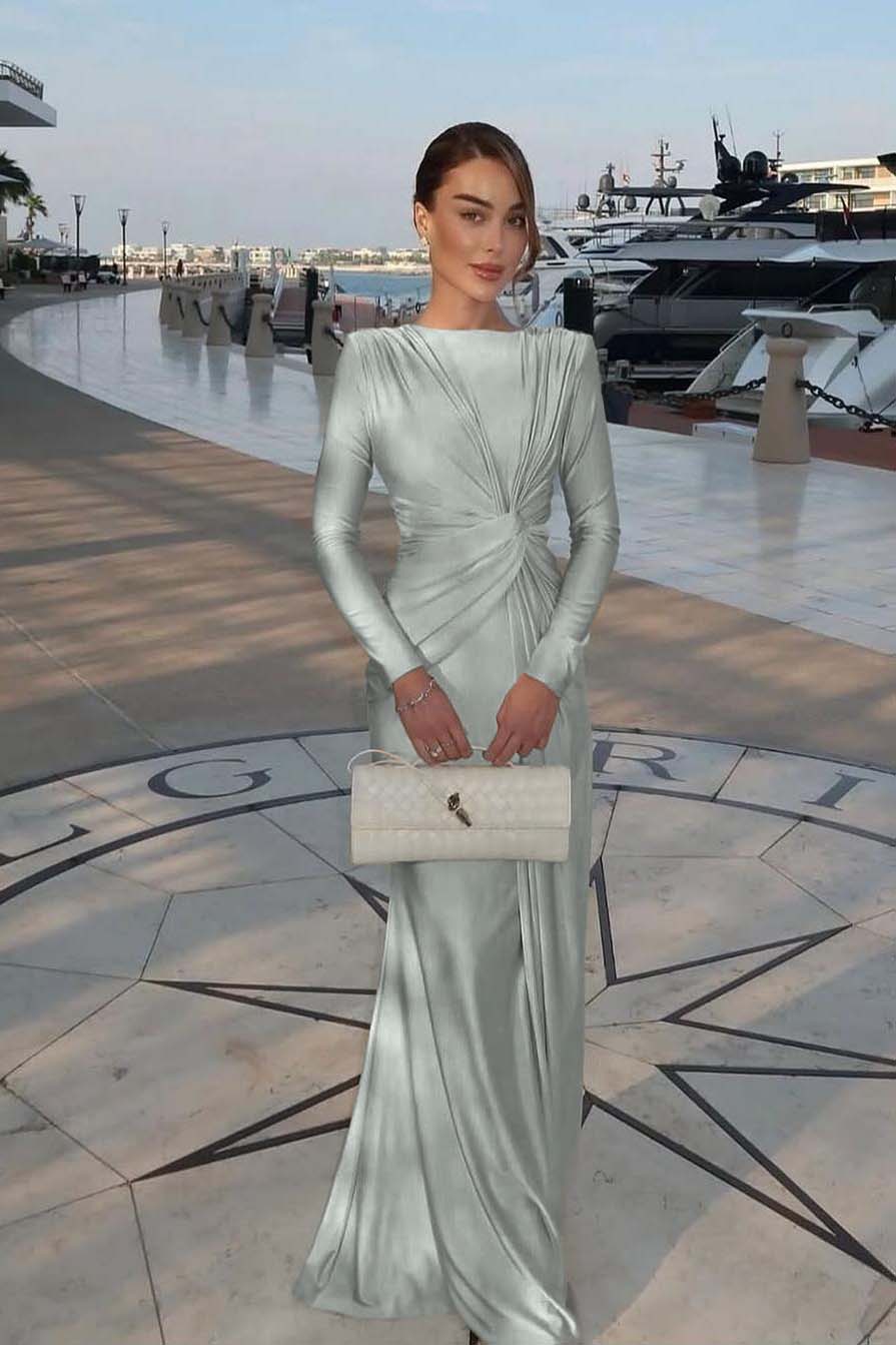 Chic Jewel Long Sleeves Mermaid Long Formal Dress With Pleated