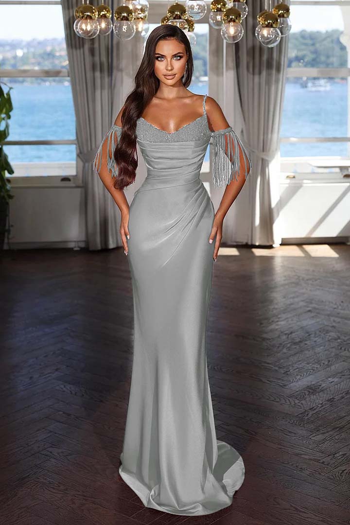 Off the Shoulder Sleeveless Mermaid Long Formal Dress With Tassel