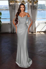 Off the Shoulder Sleeveless Mermaid Long Formal Dress With Tassel