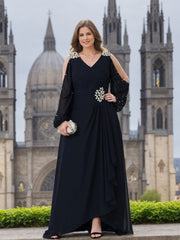 A Line Princess V Neck Mother Of The Bride Dresses With Rhinestones