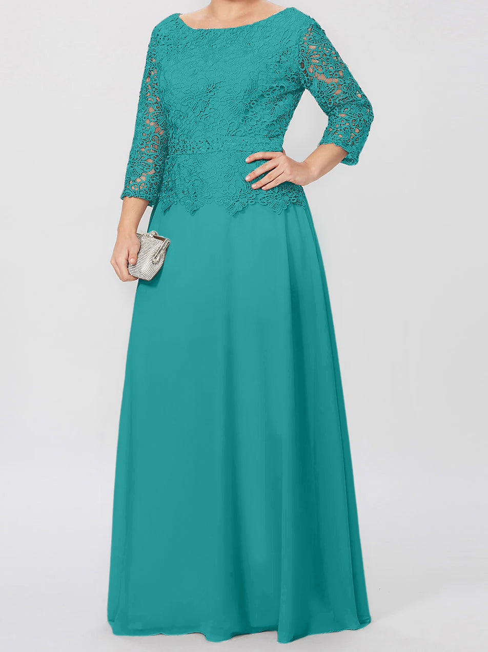 A Line Princess Round Neck 3 4 Length Sleeves Floor Length Mother Of The Bride Dresses With Applique Sequins