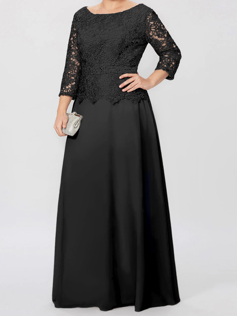 A Line Princess Round Neck 3 4 Length Sleeves Floor Length Mother Of The Bride Dresses With Applique Sequins