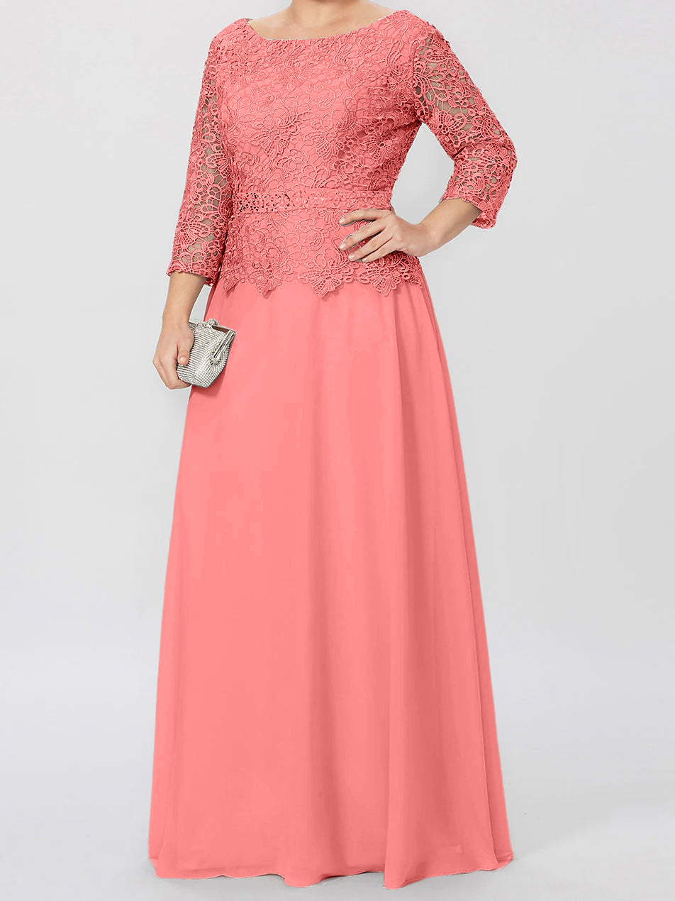 A Line Princess Round Neck 3 4 Length Sleeves Floor Length Mother Of The Bride Dresses With Applique Sequins