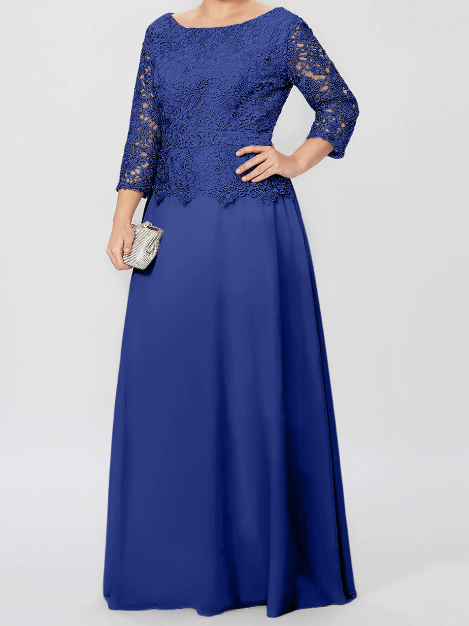 A Line Princess Round Neck 3 4 Length Sleeves Floor Length Mother Of The Bride Dresses With Applique Sequins
