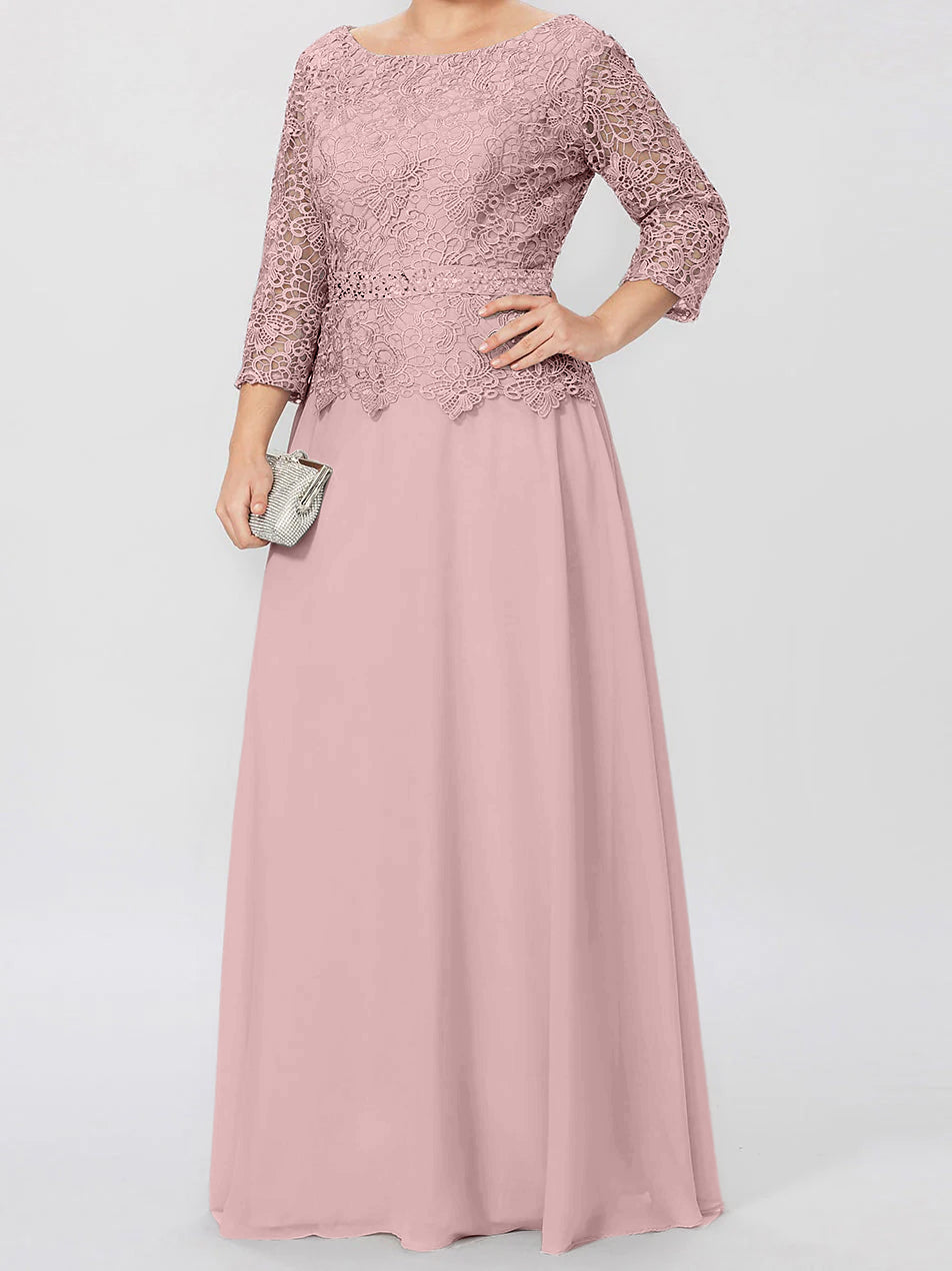 A Line Princess Round Neck 3 4 Length Sleeves Floor Length Mother Of The Bride Dresses With Applique Sequins