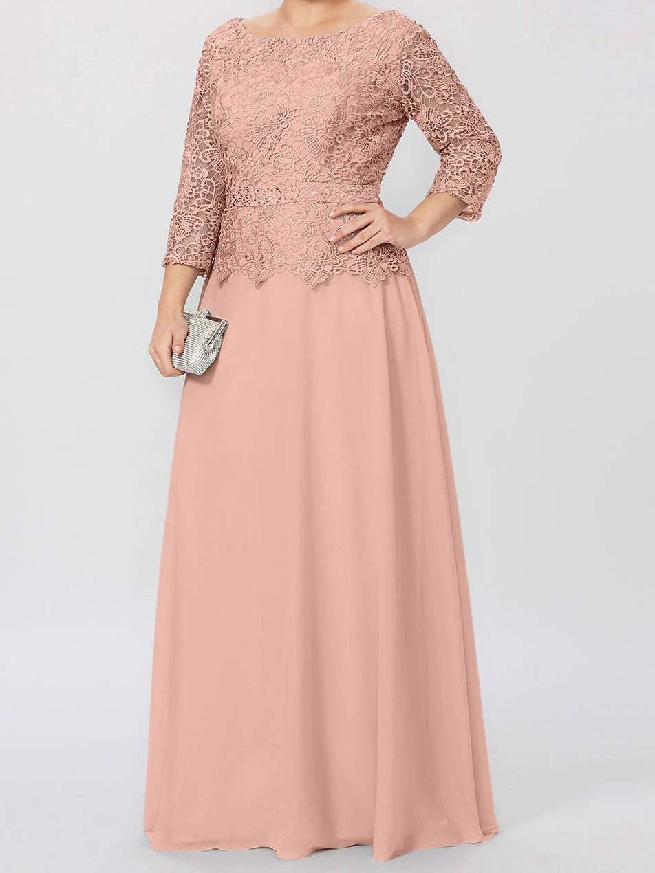A Line Princess Round Neck 3 4 Length Sleeves Floor Length Mother Of The Bride Dresses With Applique Sequins