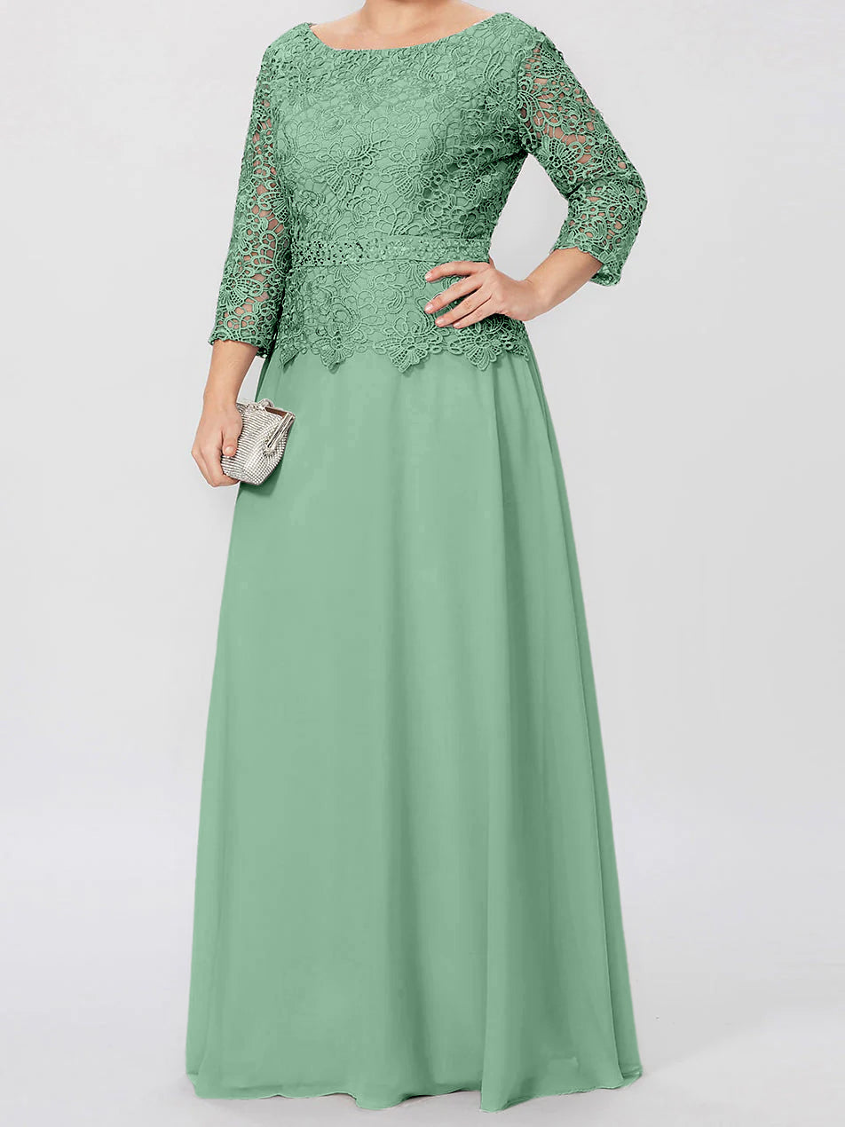A Line Princess Round Neck 3 4 Length Sleeves Floor Length Mother Of The Bride Dresses With Applique Sequins