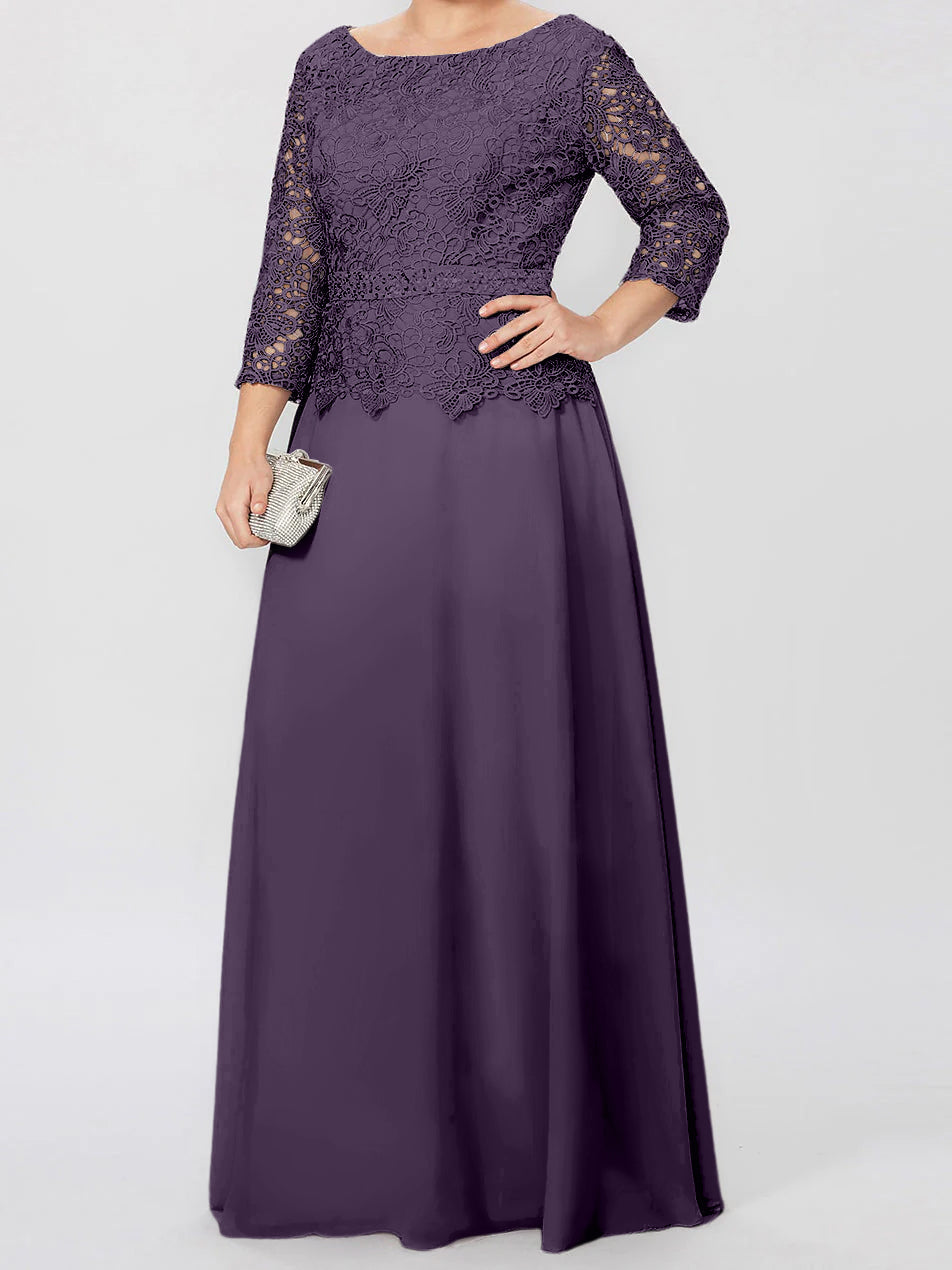 A Line Princess Round Neck 3 4 Length Sleeves Floor Length Mother Of The Bride Dresses With Applique Sequins
