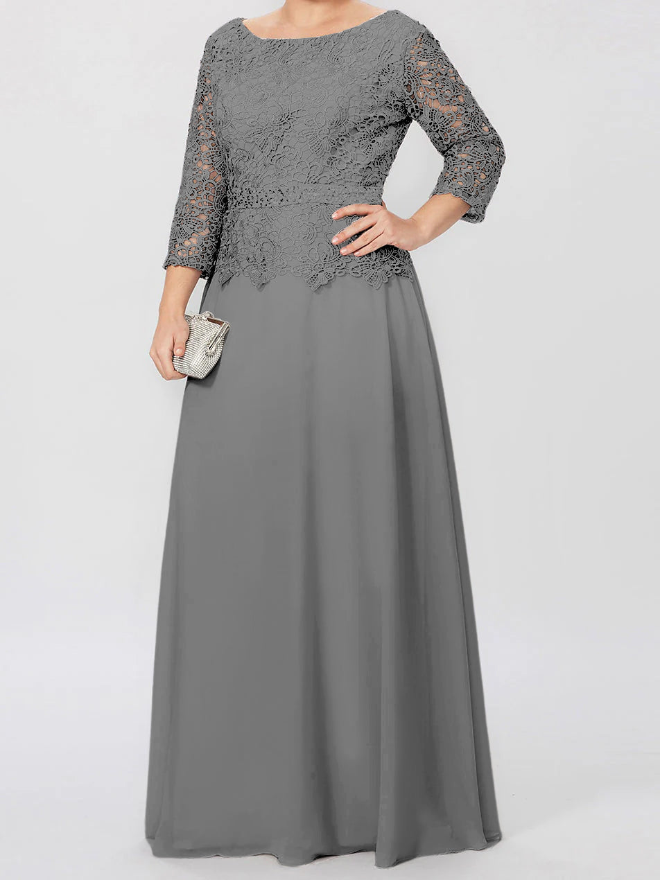 A Line Princess Round Neck 3 4 Length Sleeves Floor Length Mother Of The Bride Dresses With Applique Sequins