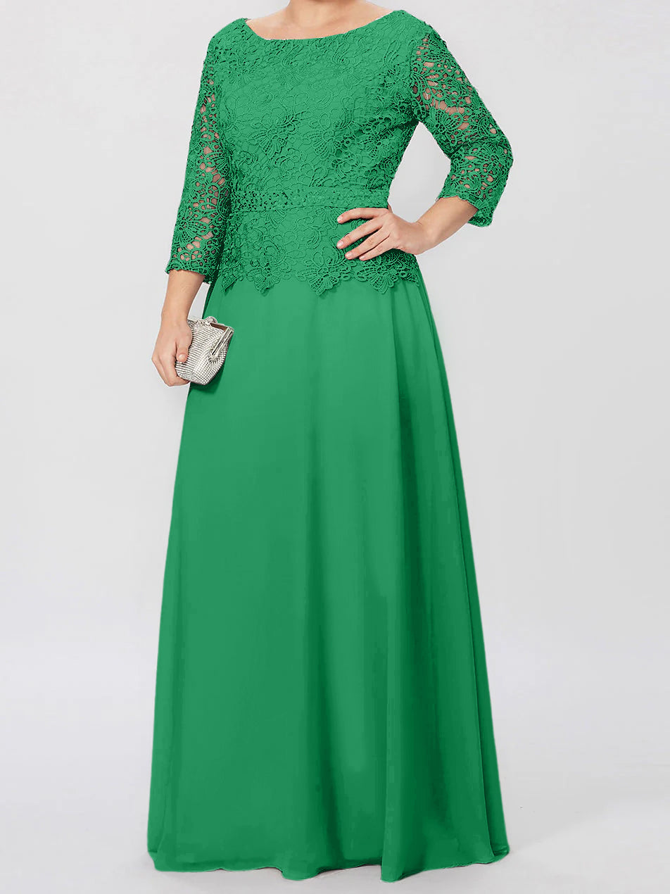 A Line Princess Round Neck 3 4 Length Sleeves Floor Length Mother Of The Bride Dresses With Applique Sequins