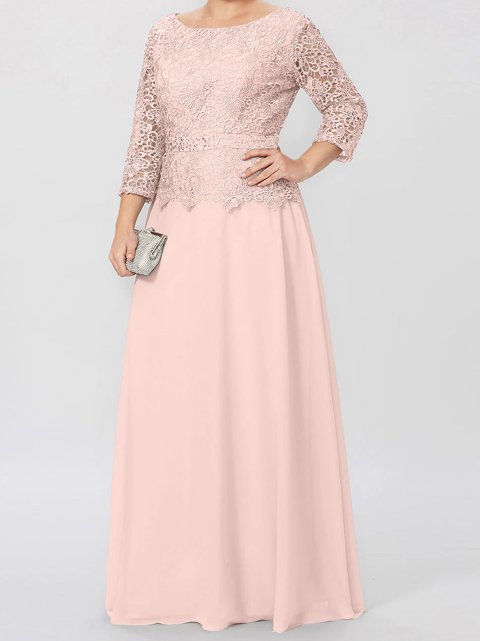 A Line Princess Round Neck 3 4 Length Sleeves Floor Length Mother Of The Bride Dresses With Applique Sequins