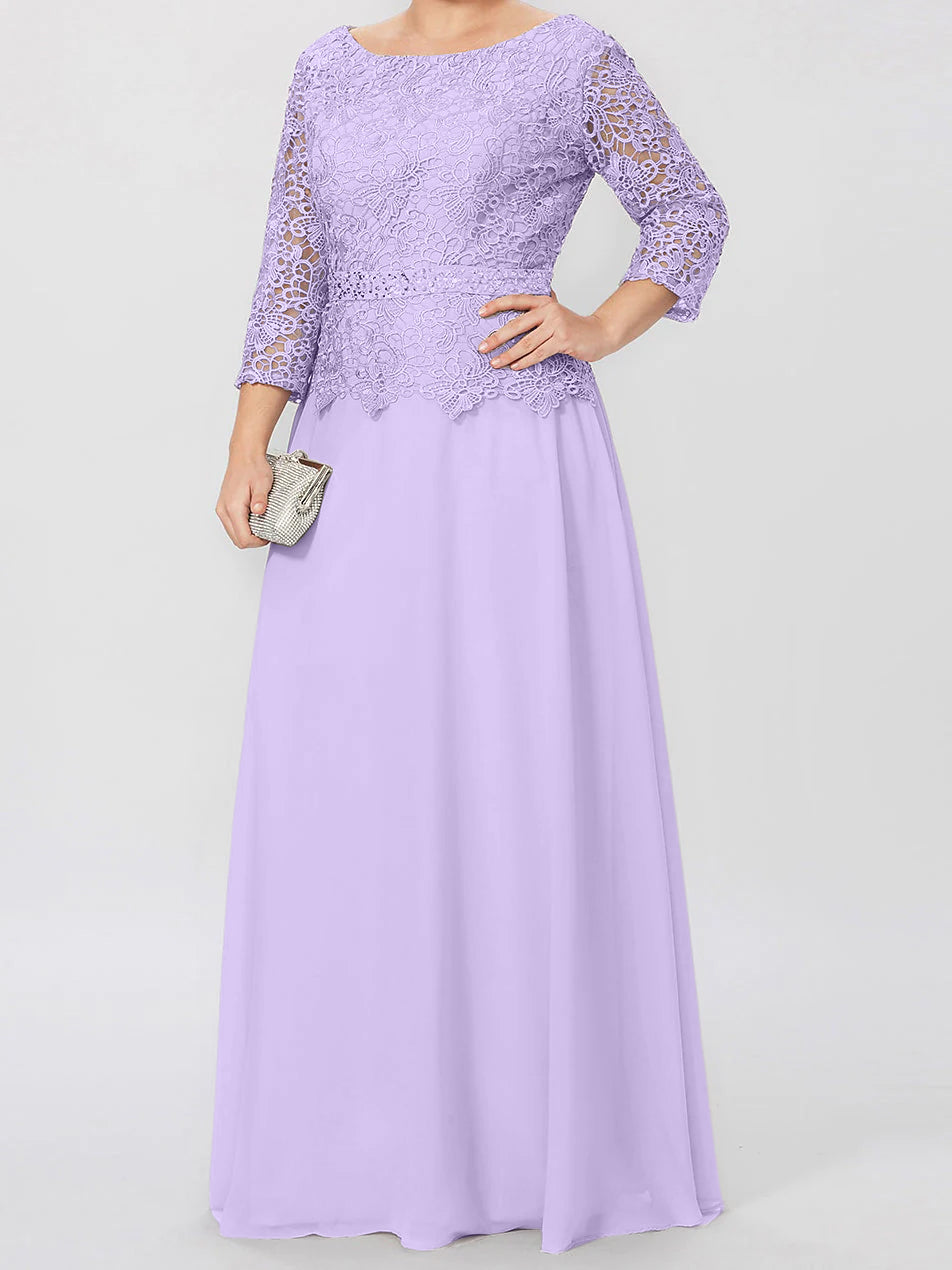 A Line Princess Round Neck 3 4 Length Sleeves Floor Length Mother Of The Bride Dresses With Applique Sequins