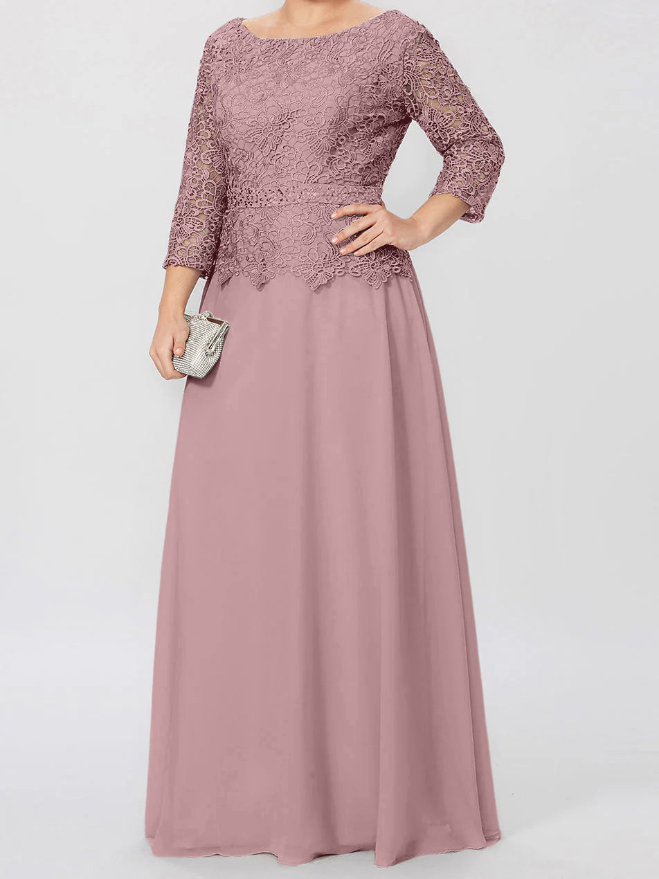 A Line Princess Round Neck 3 4 Length Sleeves Floor Length Mother Of The Bride Dresses With Applique Sequins