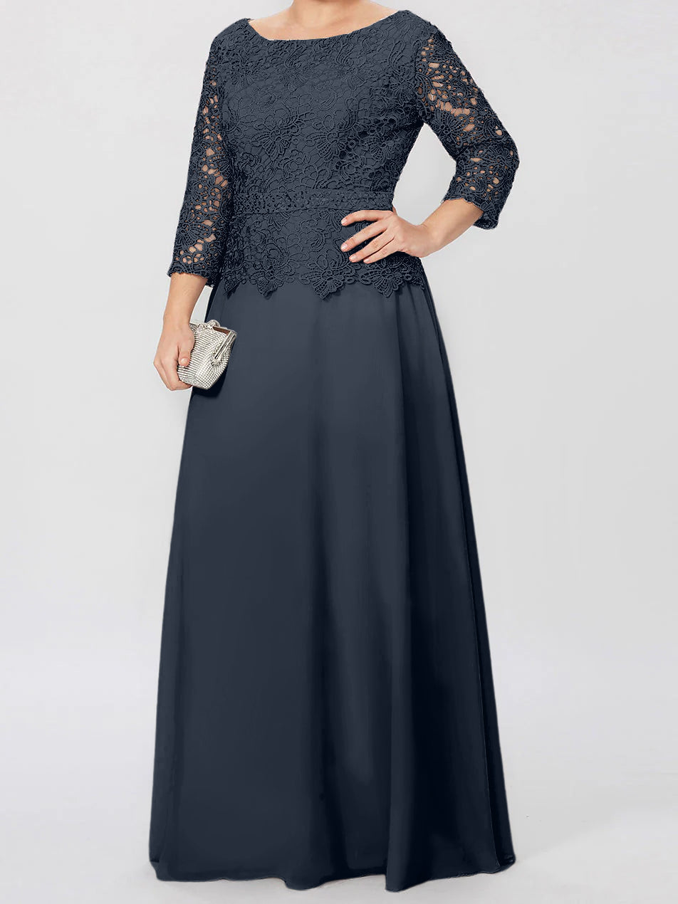 A Line Princess Round Neck 3 4 Length Sleeves Floor Length Mother Of The Bride Dresses With Applique Sequins