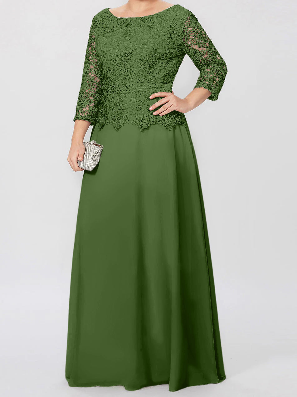 A Line Princess Round Neck 3 4 Length Sleeves Floor Length Mother Of The Bride Dresses With Applique Sequins