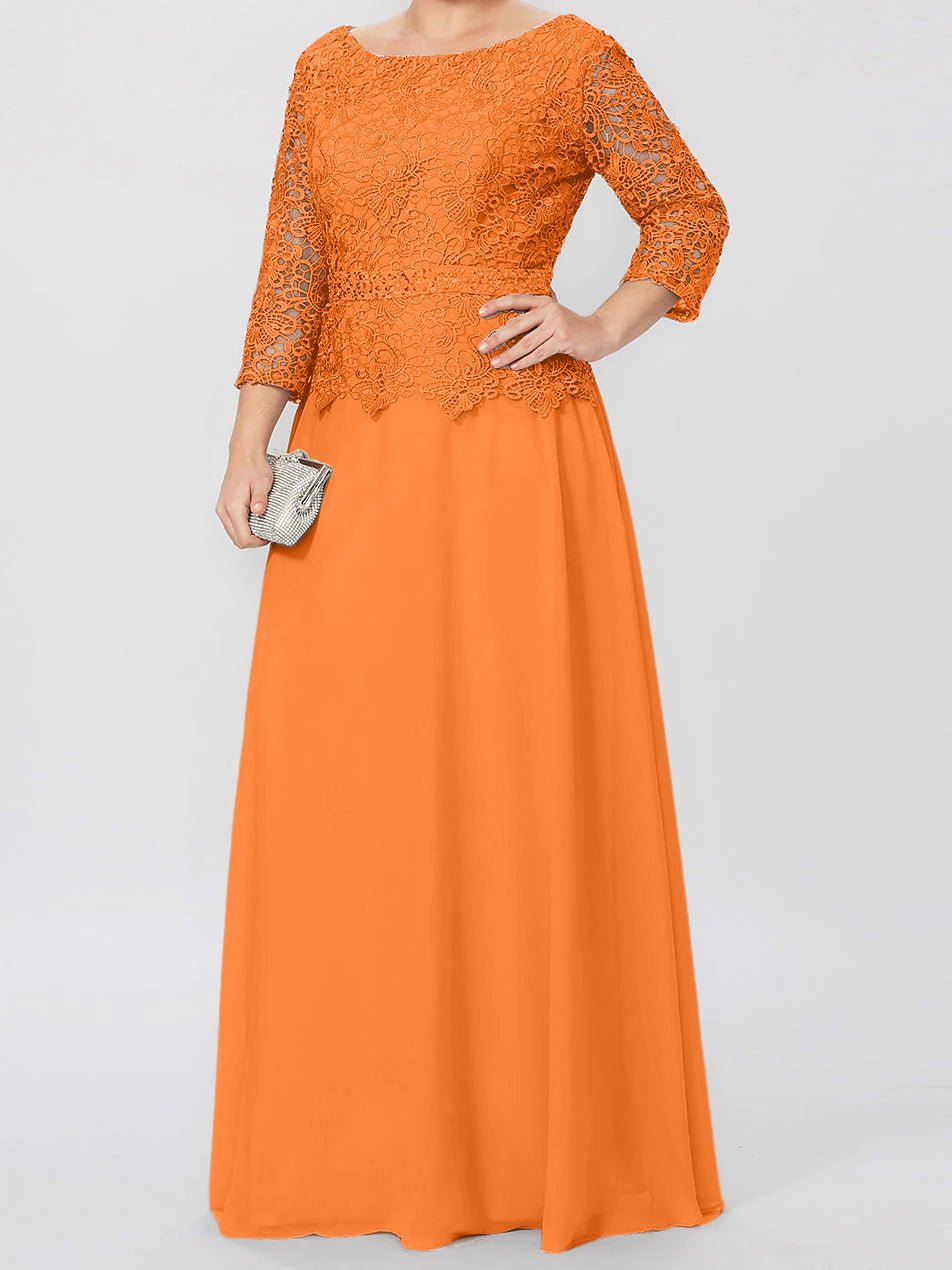A Line Princess Round Neck 3 4 Length Sleeves Floor Length Mother Of The Bride Dresses With Applique Sequins