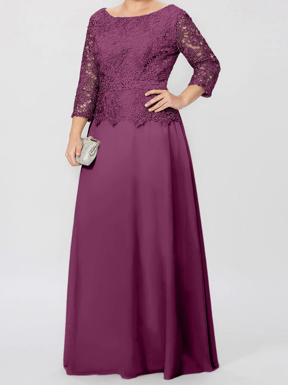 A Line Princess Round Neck 3 4 Length Sleeves Floor Length Mother Of The Bride Dresses With Applique Sequins