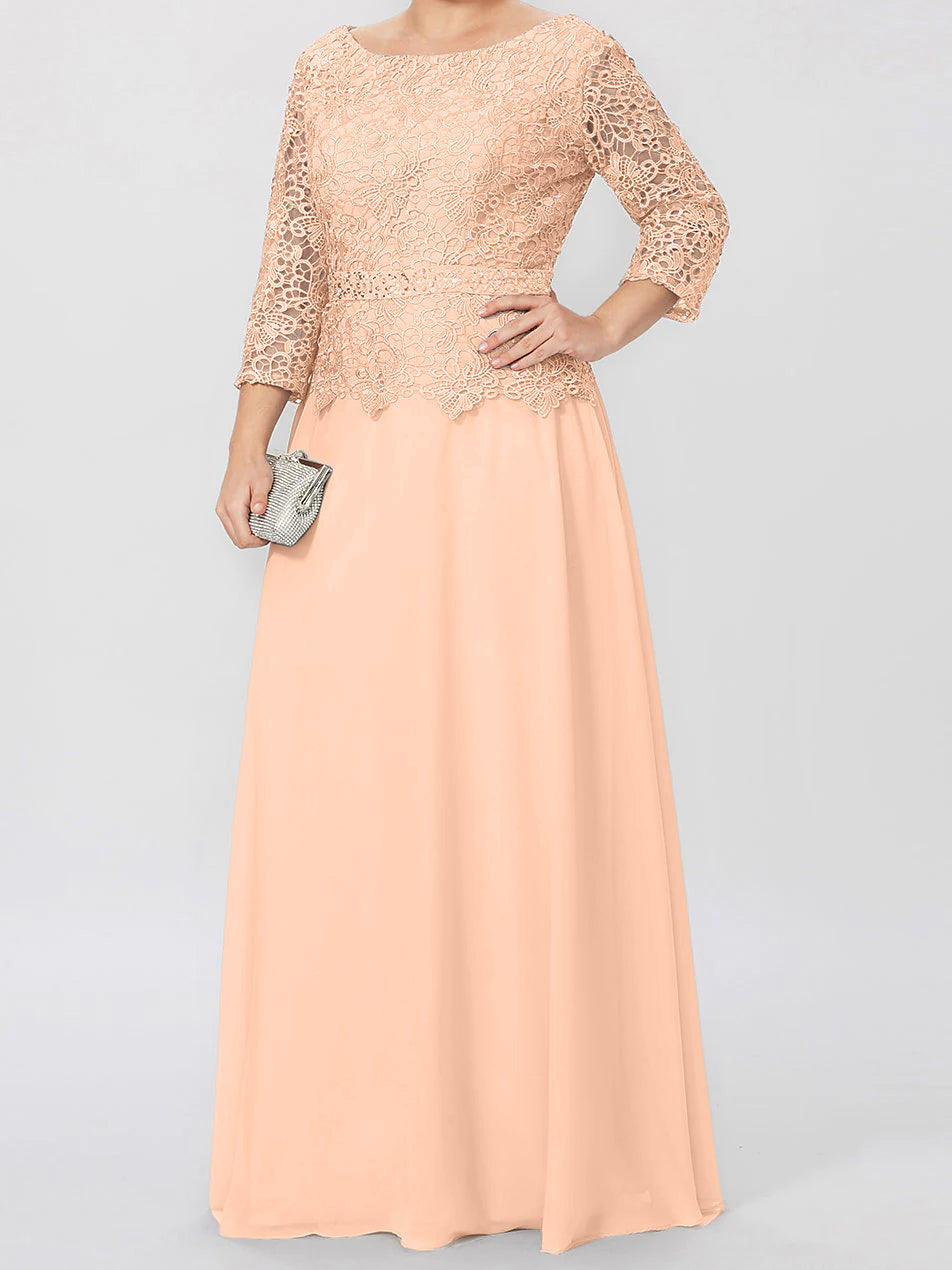 A Line Princess Round Neck 3 4 Length Sleeves Floor Length Mother Of The Bride Dresses With Applique Sequins
